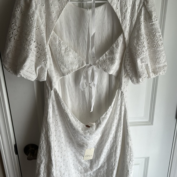 Free People Womens Apricot Rose Mini Dress Puff Sleeve Eyelet White Size L - Picture 8 of 10